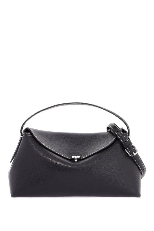 Black Leather T-lock Handbag With Adjustable Strap  - Black