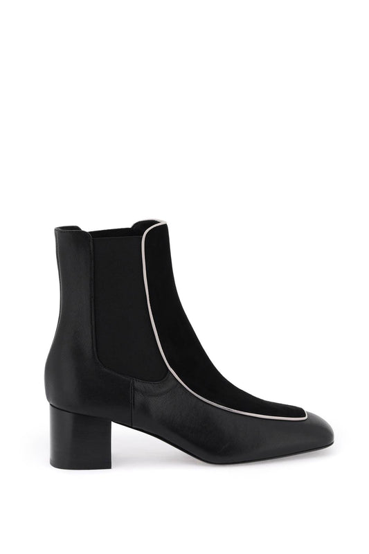 Smooth And Suede Leather Ankle Boots  - Nero