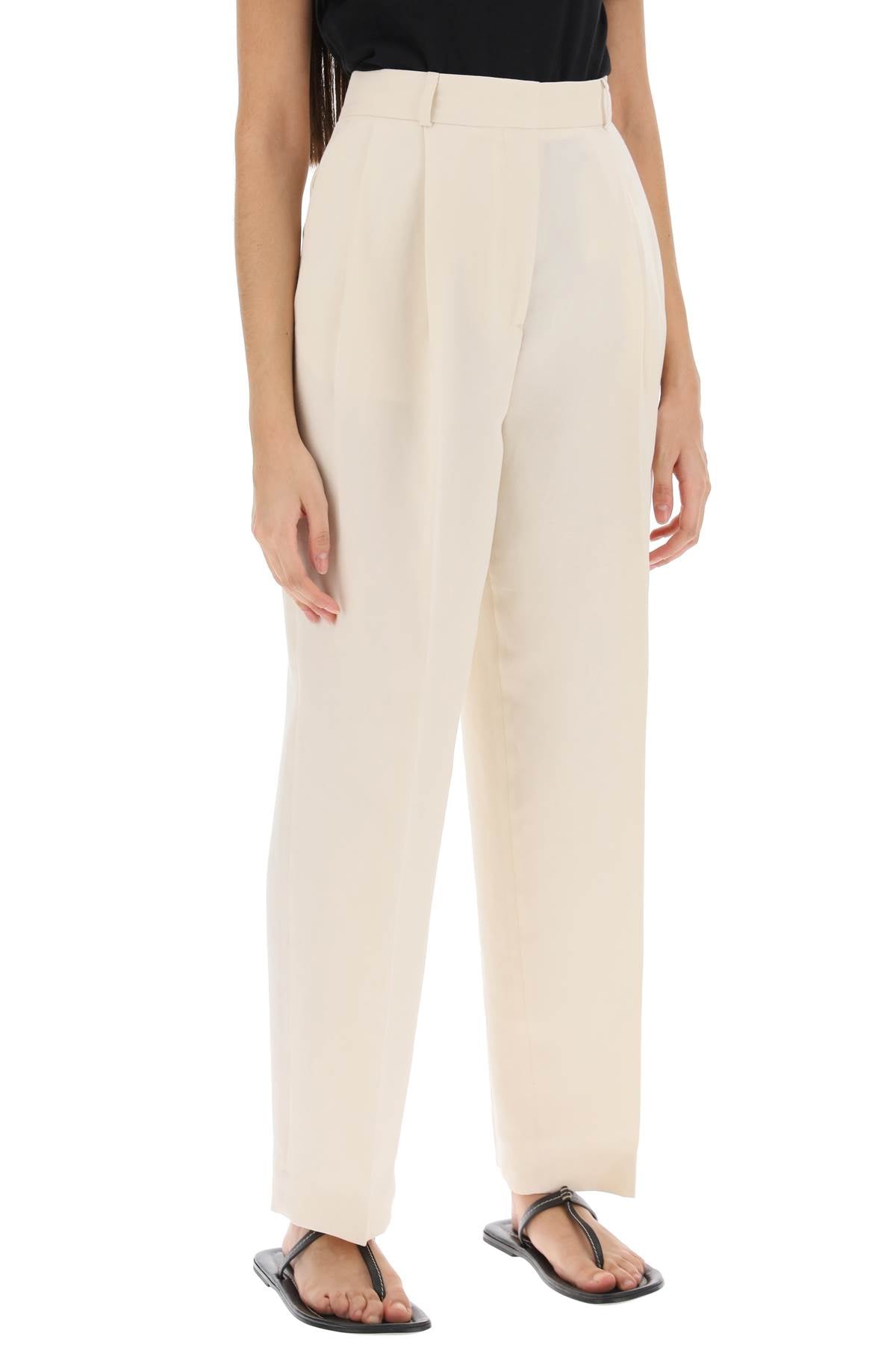 Double-pleated Viscose Trousers  - Beige