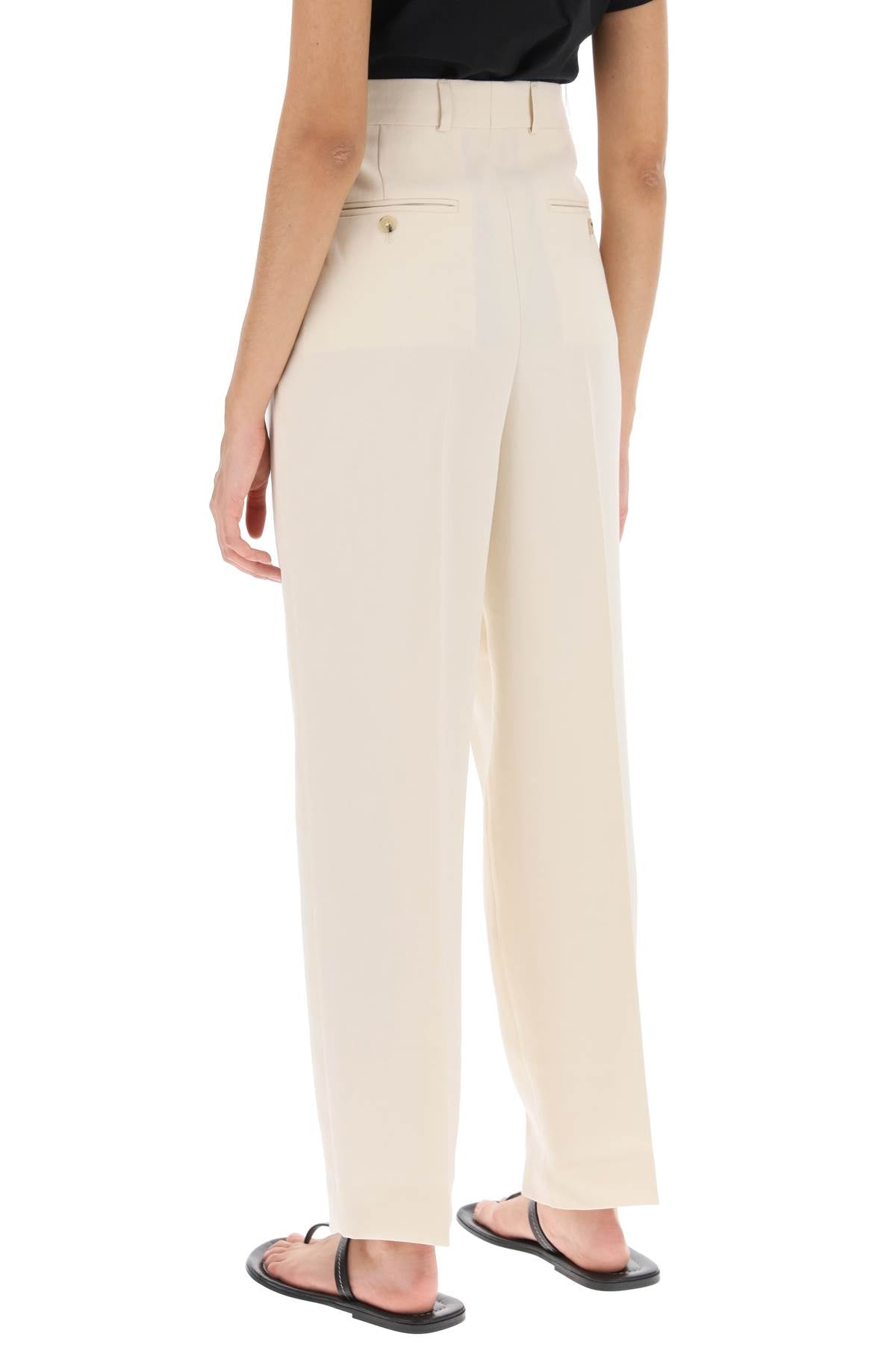 Double-pleated Viscose Trousers  - Beige