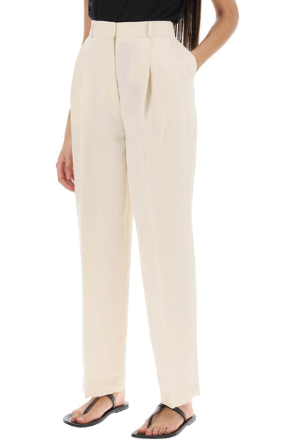 Double-pleated Viscose Trousers  - Beige