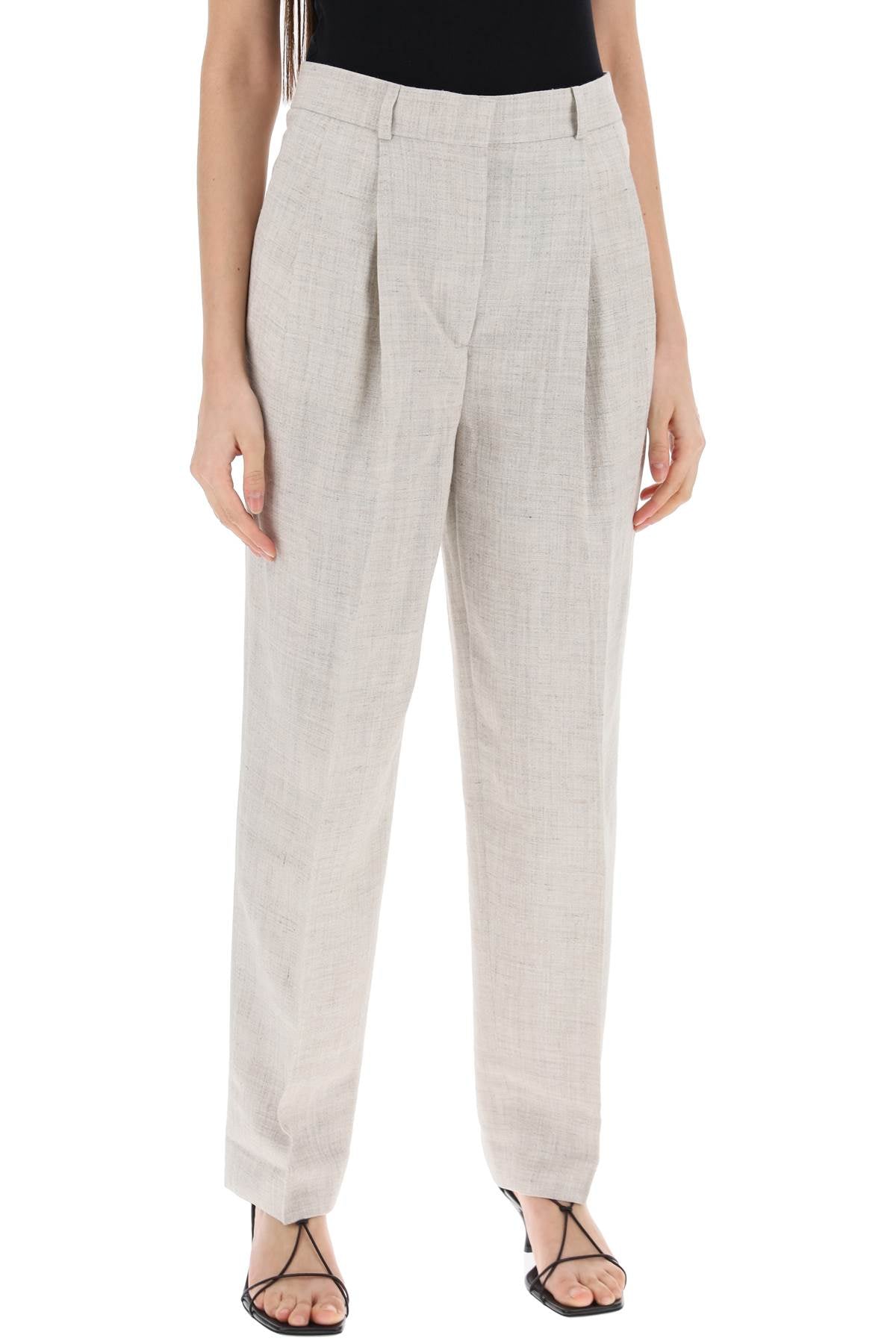 Tailored Trousers With Double Pleat  - Grey