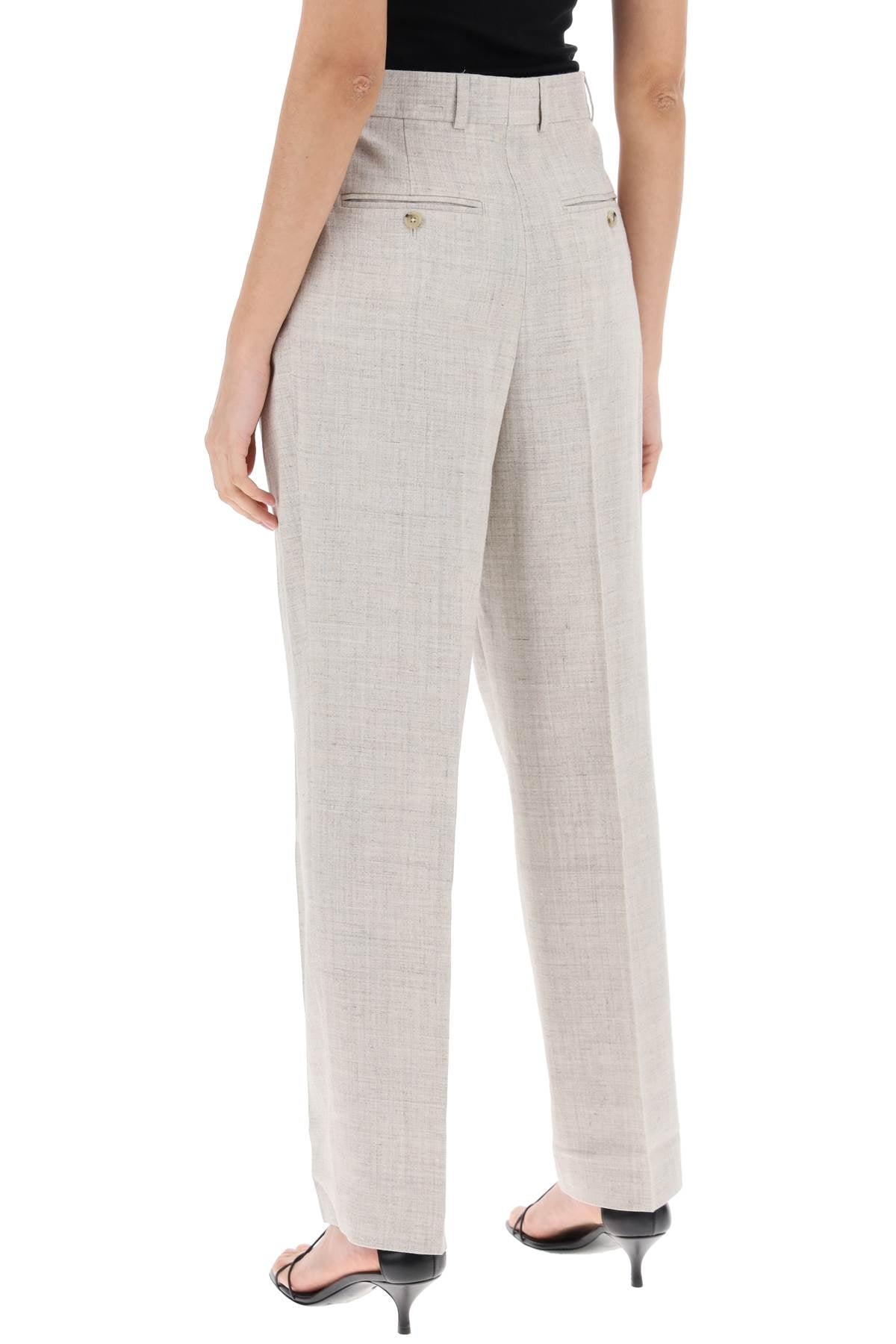 Tailored Trousers With Double Pleat  - Grey