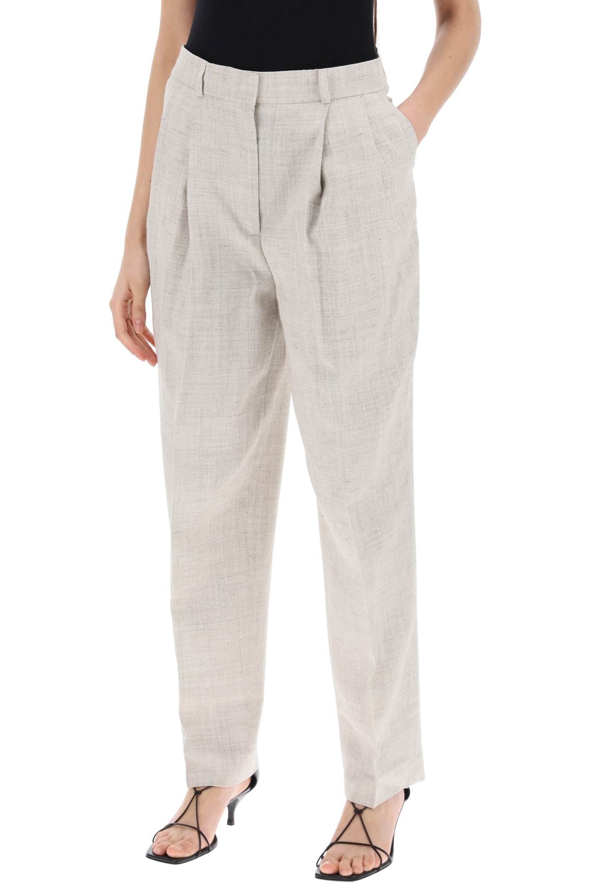 Tailored Trousers With Double Pleat  - Grey