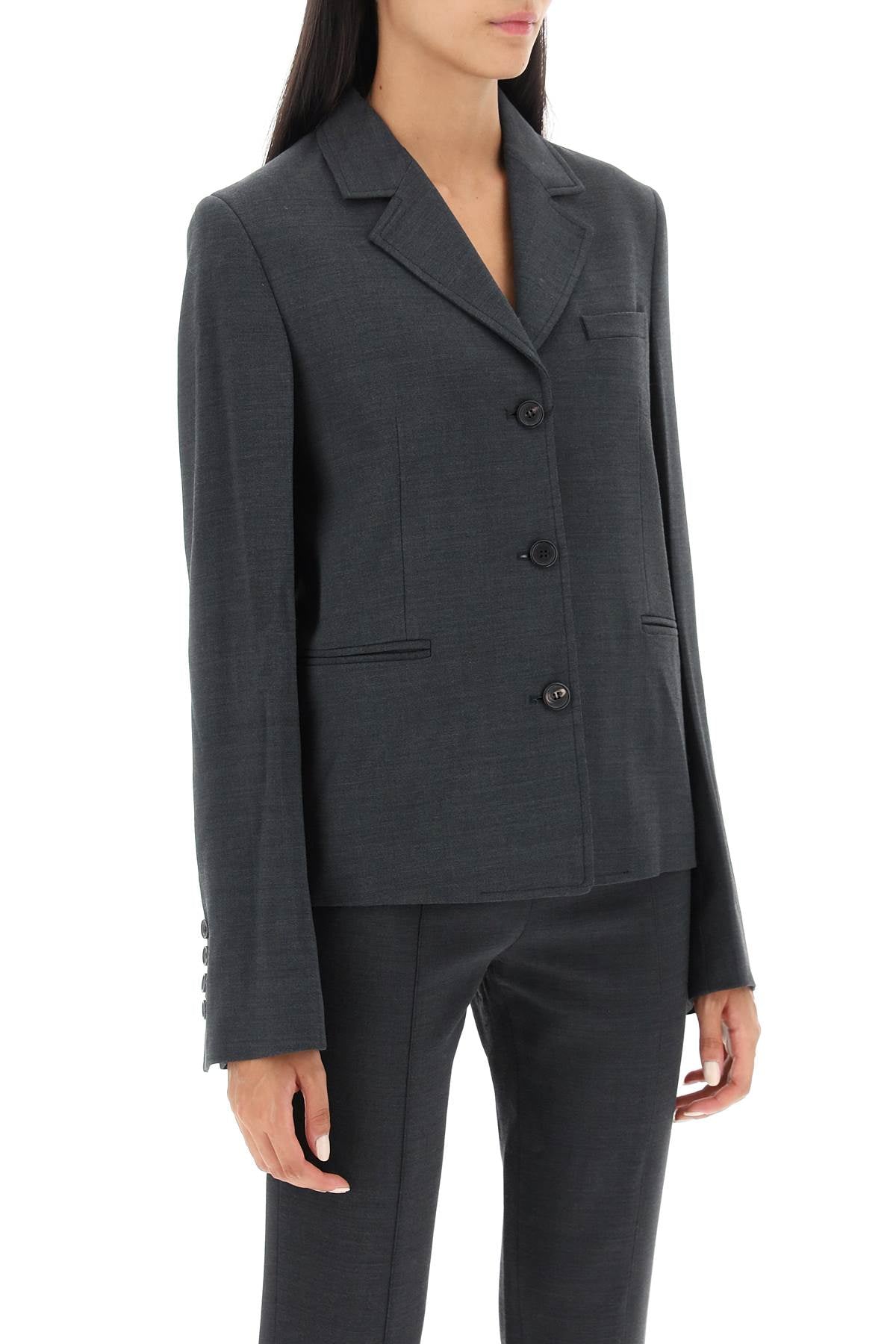 Single-breasted Crepe Jacket  - Grigio