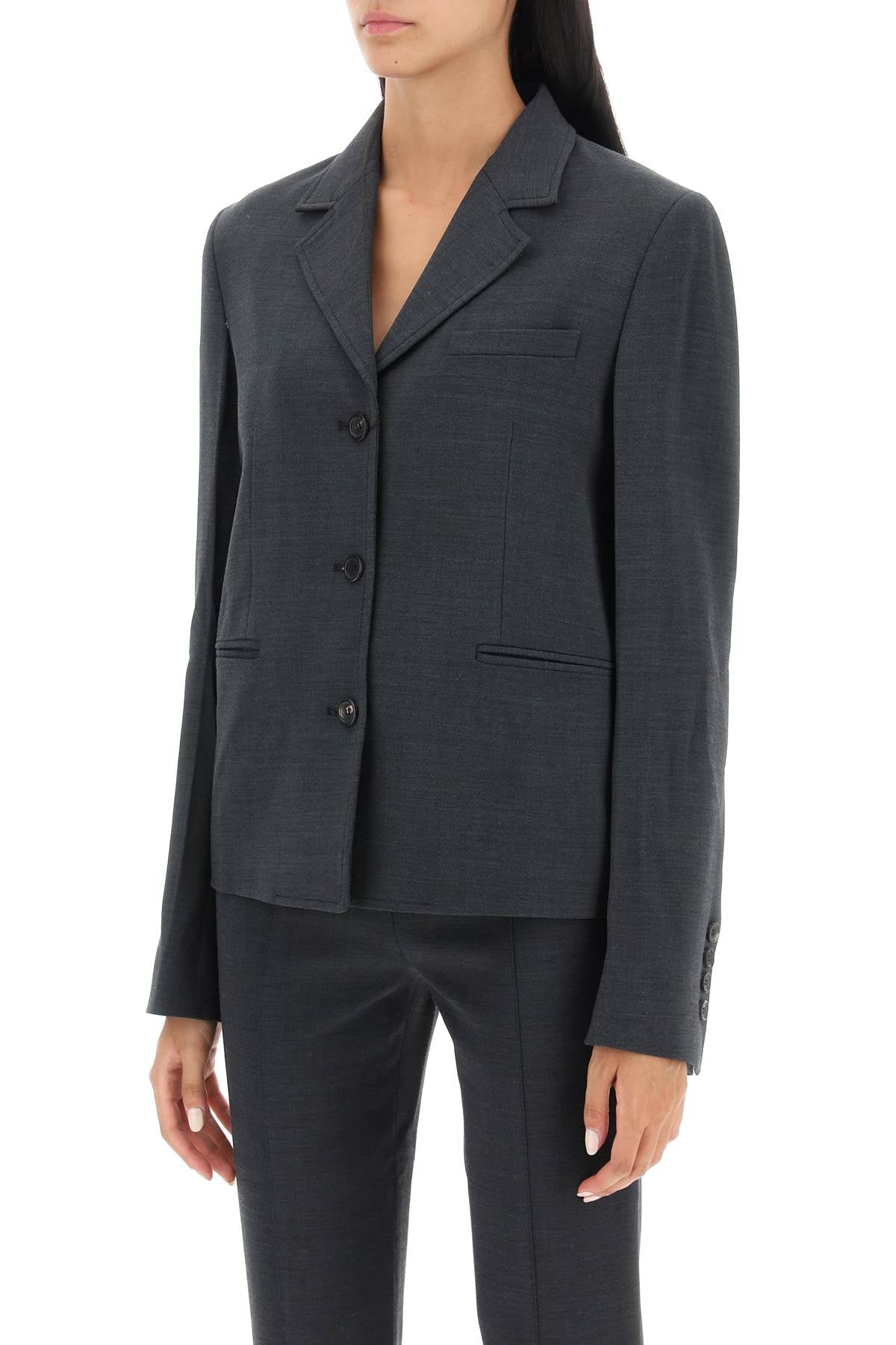 Single-breasted Crepe Jacket  - Grigio