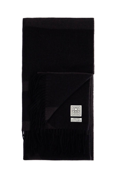 Charcoal Grey Monogram Jacquard Wool Scarf  - Grey