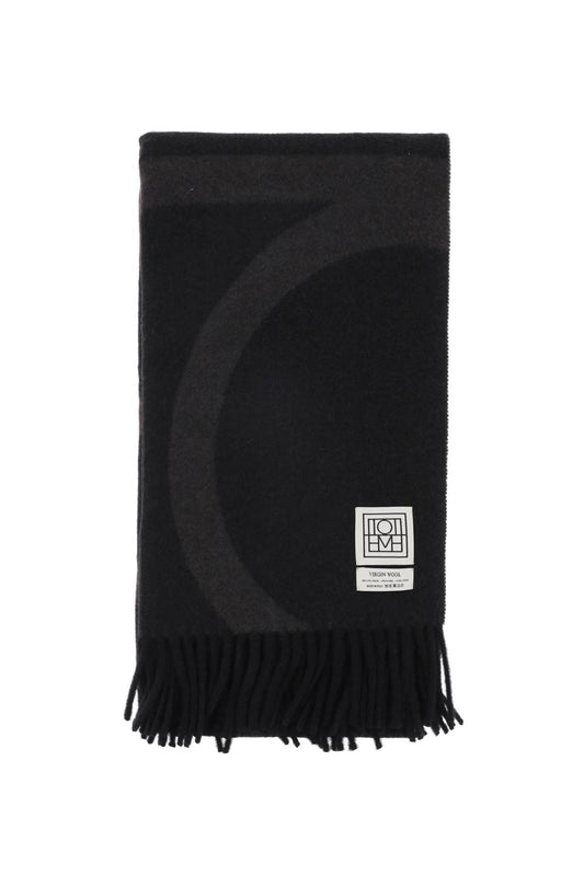 Wool Jacquard Monogram Scarf  - Grey