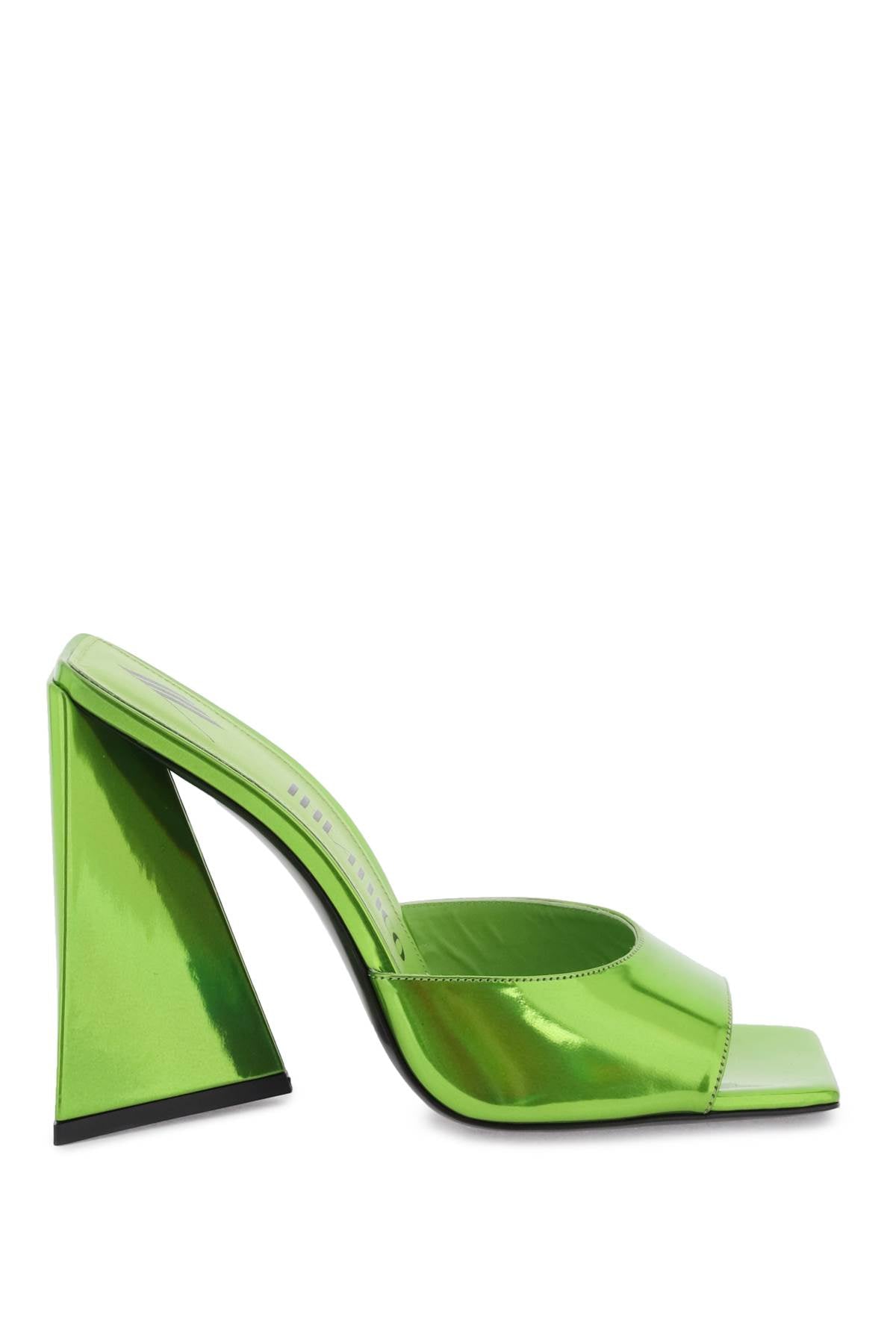 Devon Mules In Laminated Faux Patent Leather  - Verde