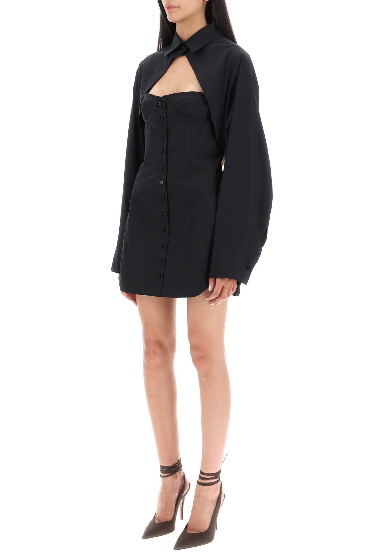 Shaped Mini Shirt Dress  - Nero