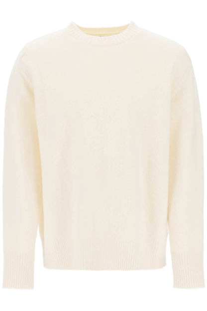 Wool Sweater With Jacquard Logo  - White