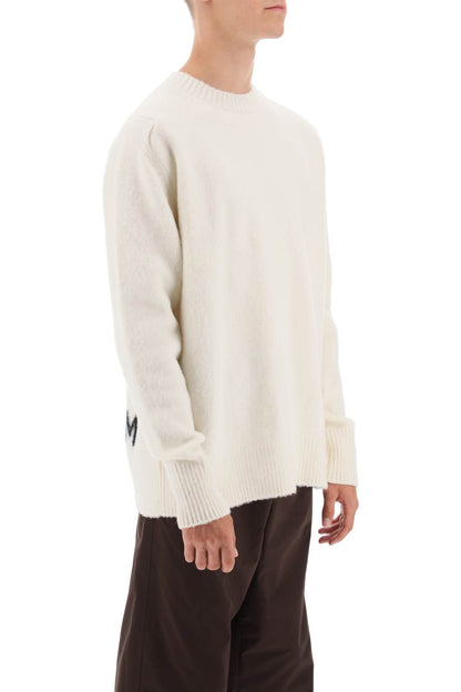 Wool Sweater With Jacquard Logo  - White