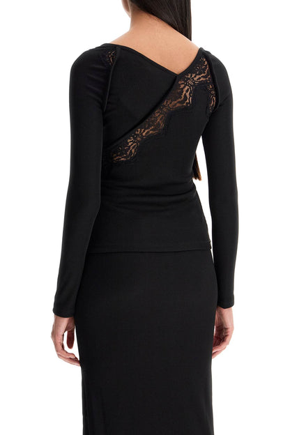 Long-sleeved Top With Lace  - Black