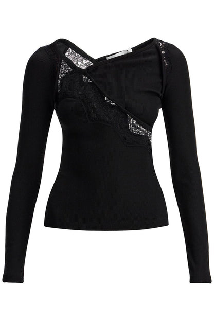 Long-sleeved Top With Lace  - Black