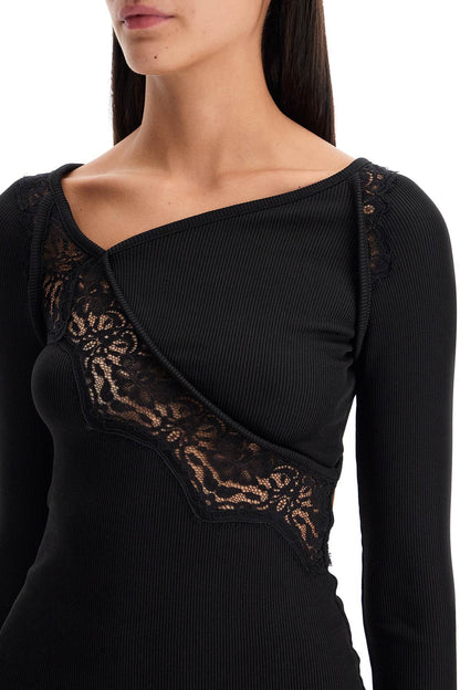 Long-sleeved Top With Lace  - Black