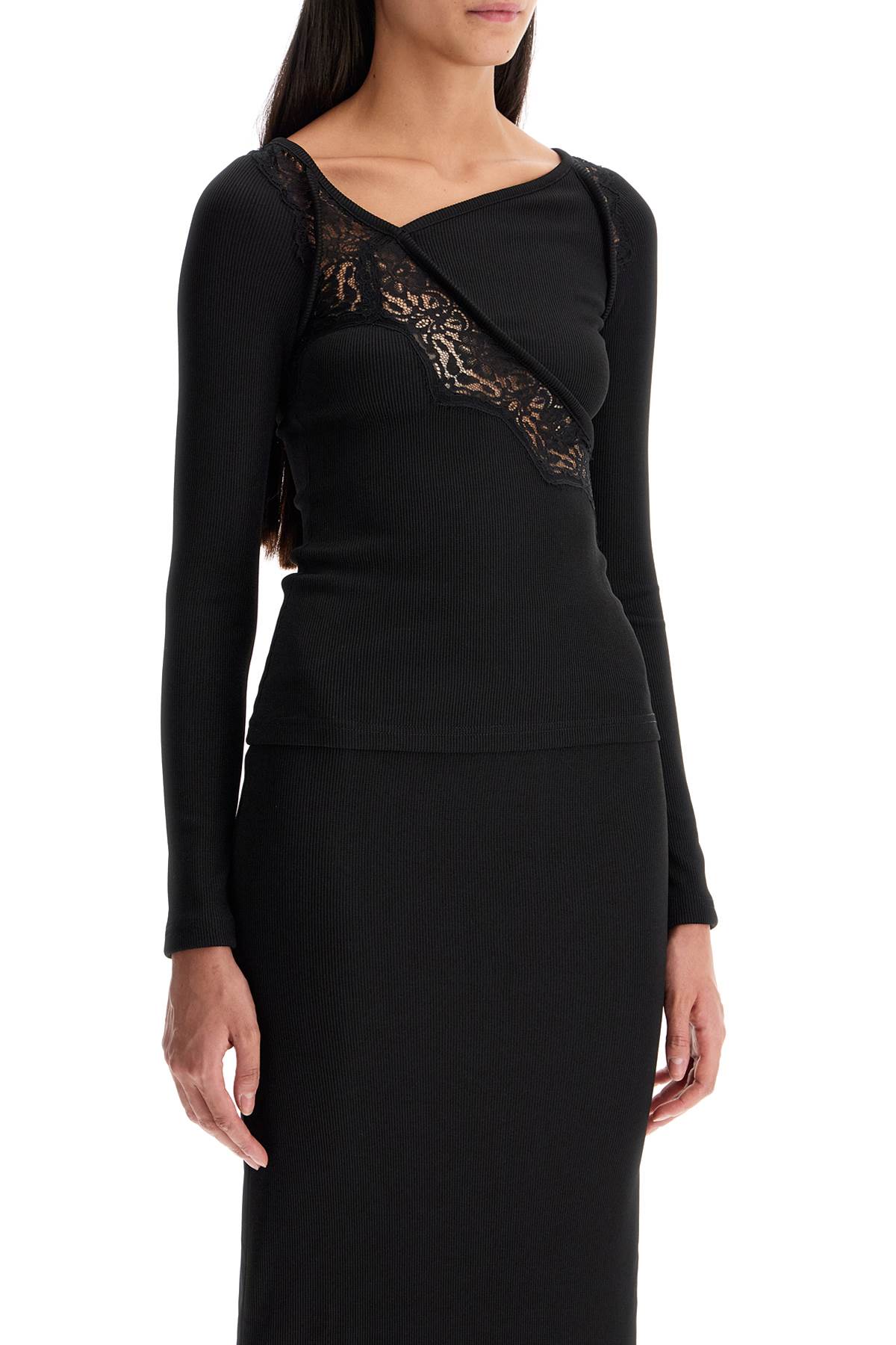 Long-sleeved Top With Lace  - Black