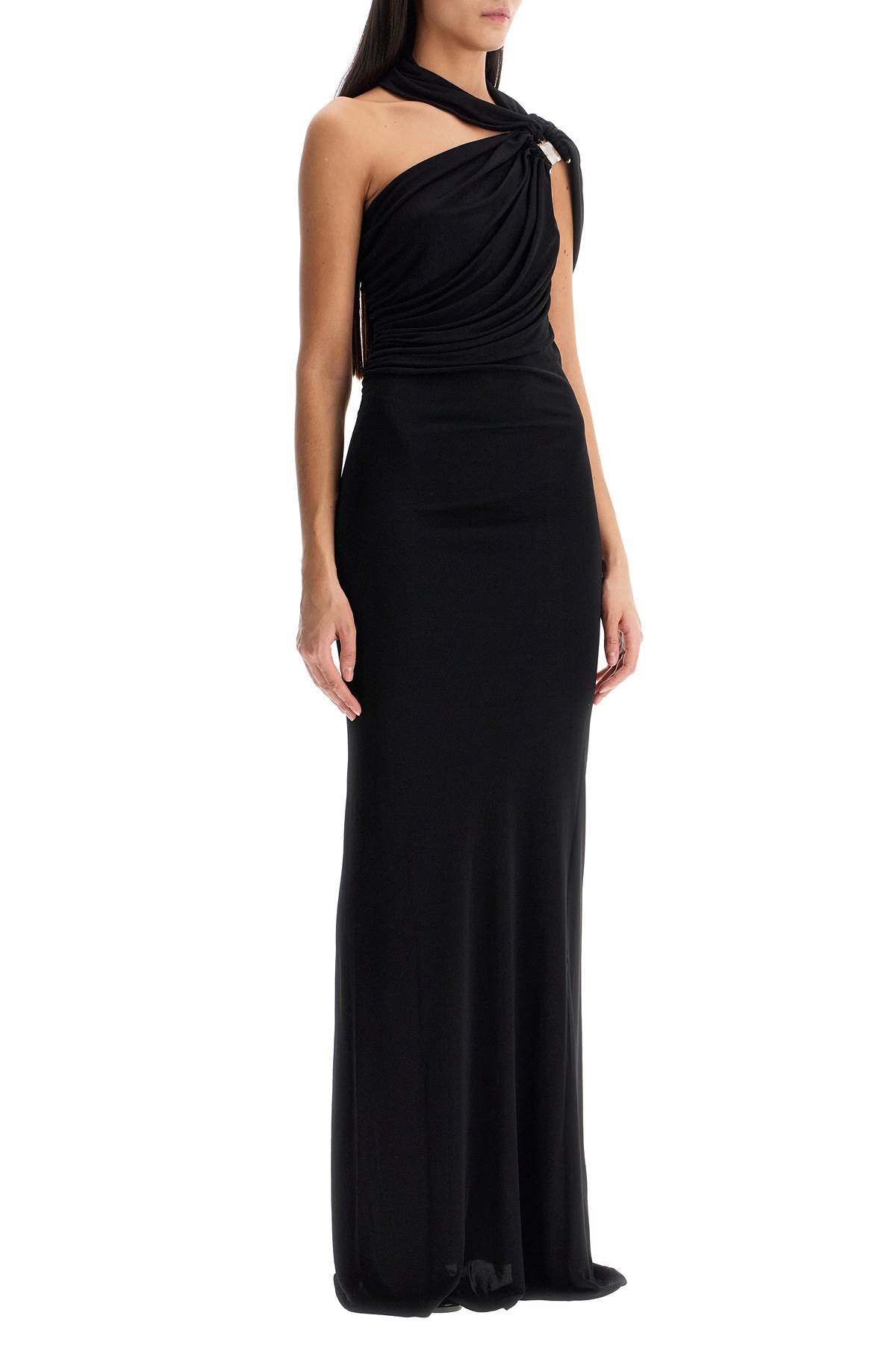 Asymmetric American Neckline Dress With Asym  - Black