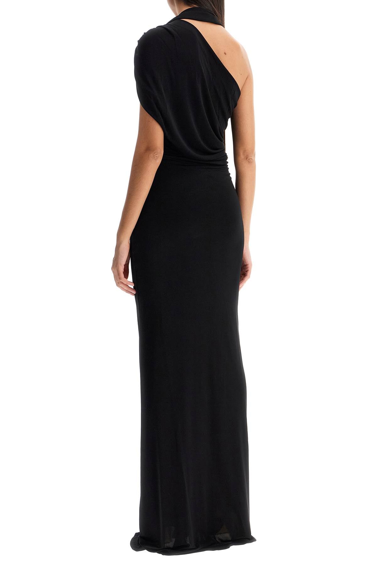 Asymmetric American Neckline Dress With Asym  - Black