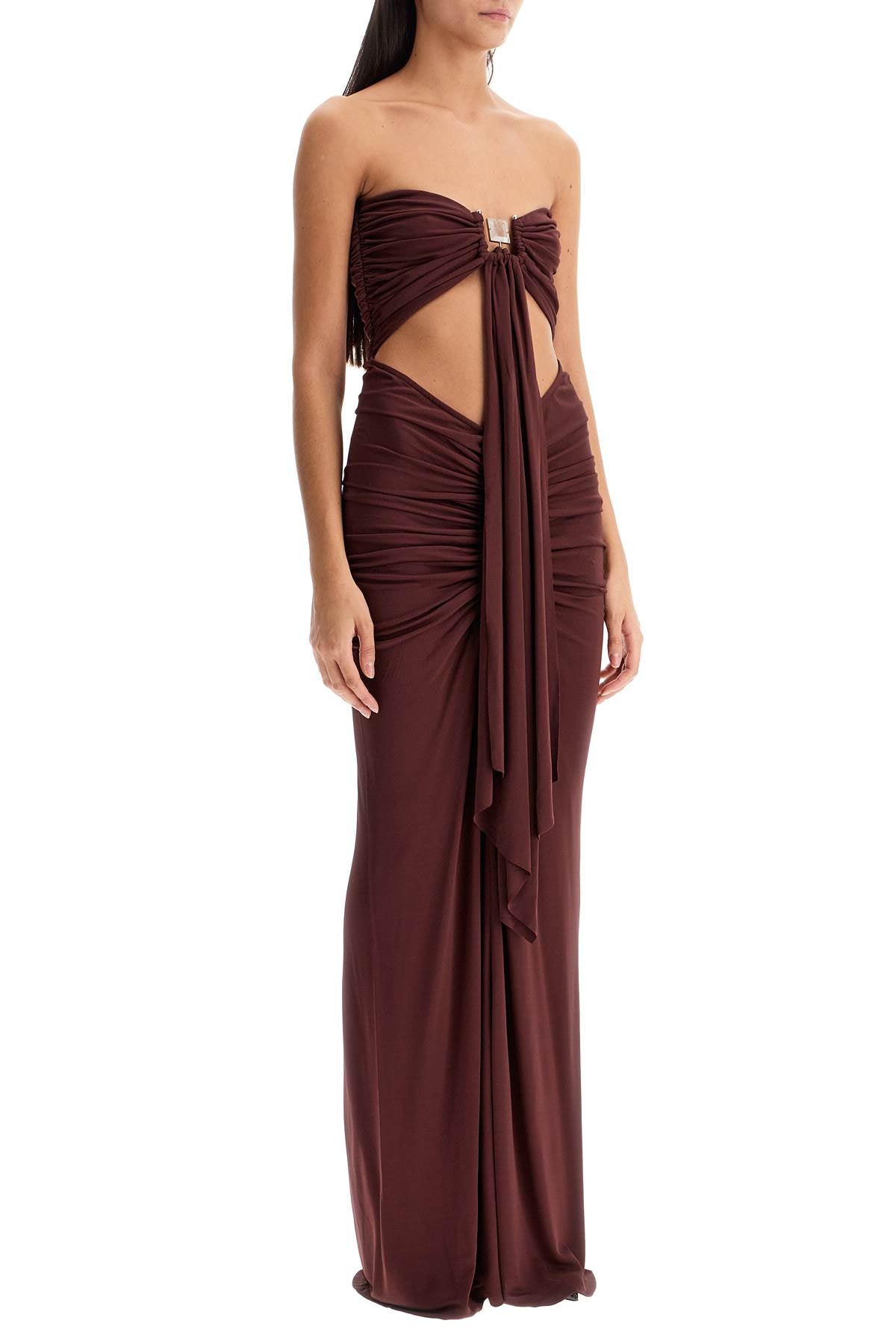 Maxi Dress With Bezel Detail  - Brown