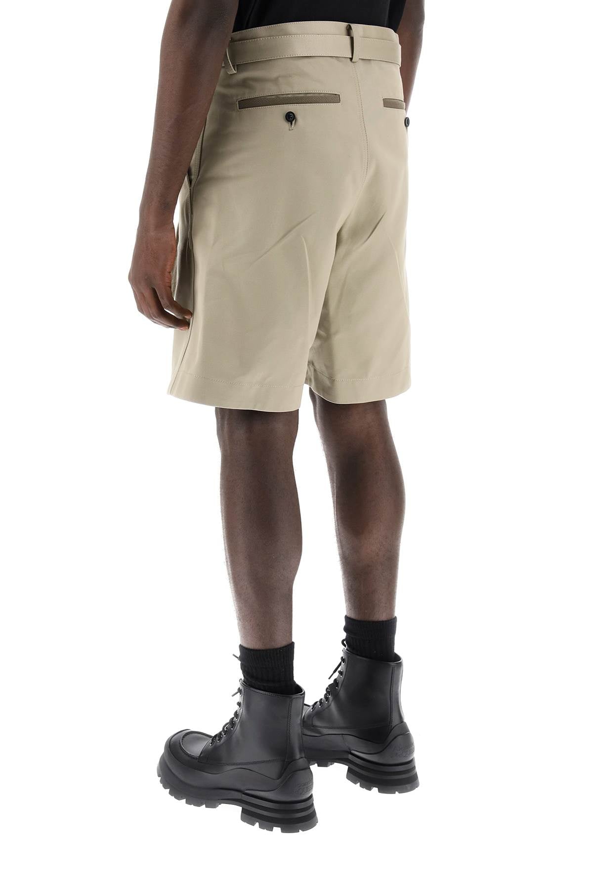 Cotton Belted Shorts  - Khaki