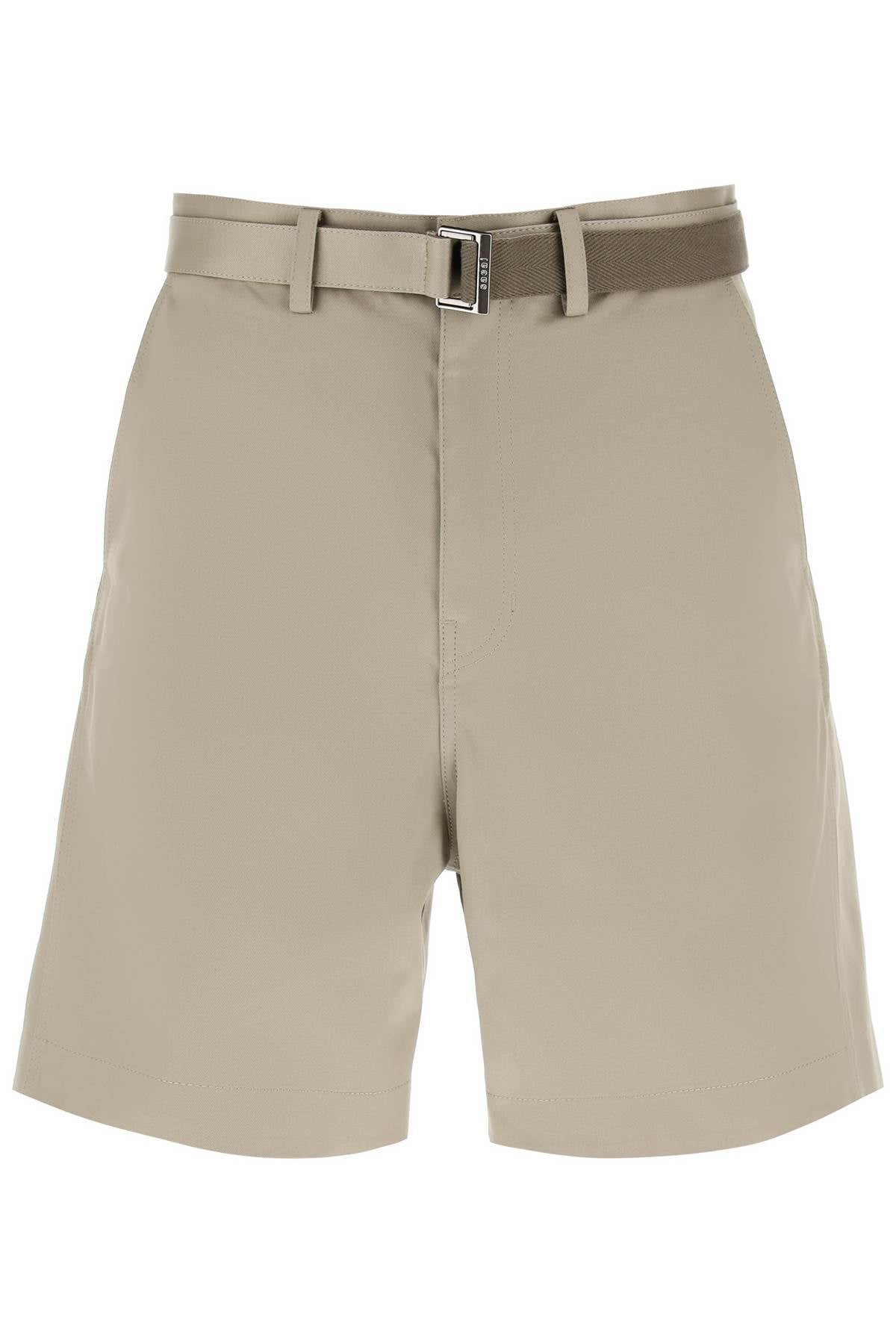 Cotton Belted Shorts  - Khaki