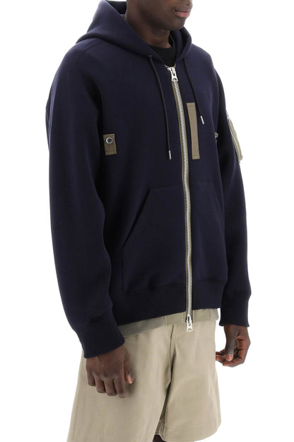 Full Zip Hoodie With Contrast Trims  - Blu