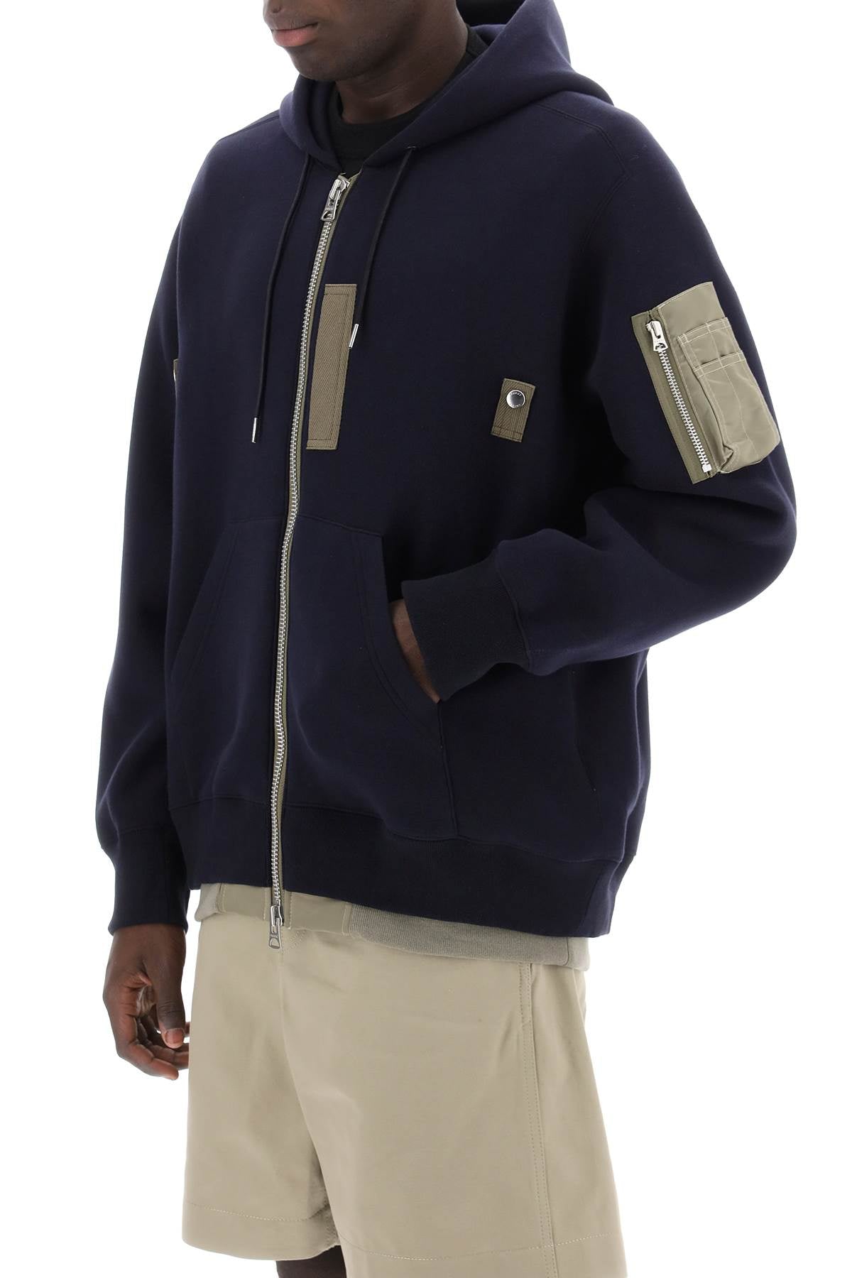 Full Zip Hoodie With Contrast Trims  - Blu