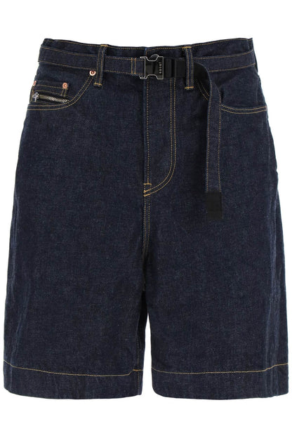 Denim Bermuda Shorts With Removable Belt  - Blue