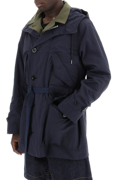 Reversible Cotton Blend Overcoat With  - Blue