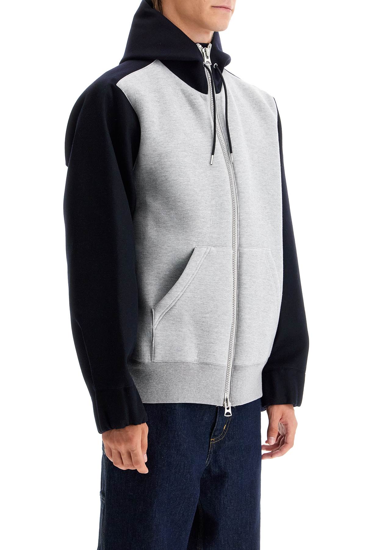 Bicolor Sweatshirt With Zip And Hood  - Grey