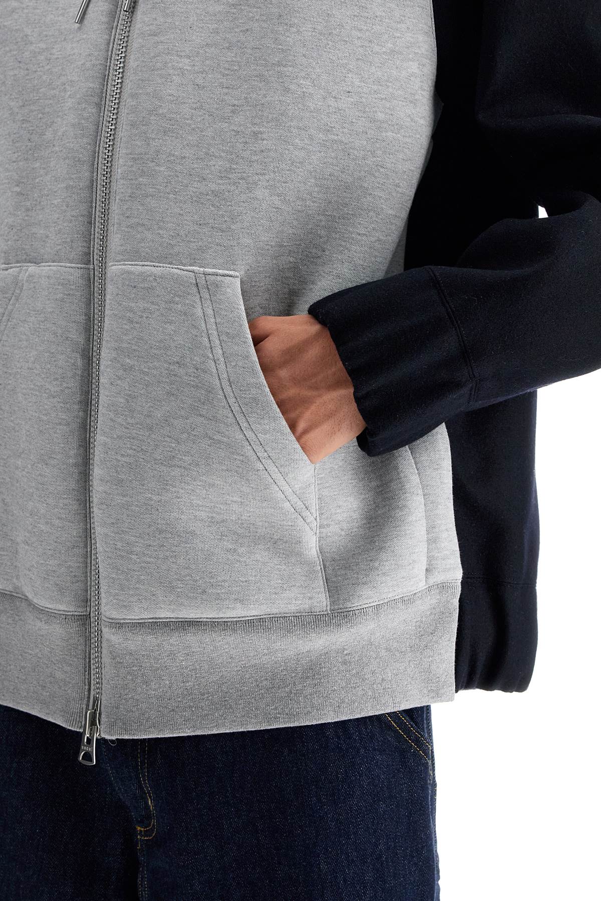 Bicolor Sweatshirt With Zip And Hood  - Grey