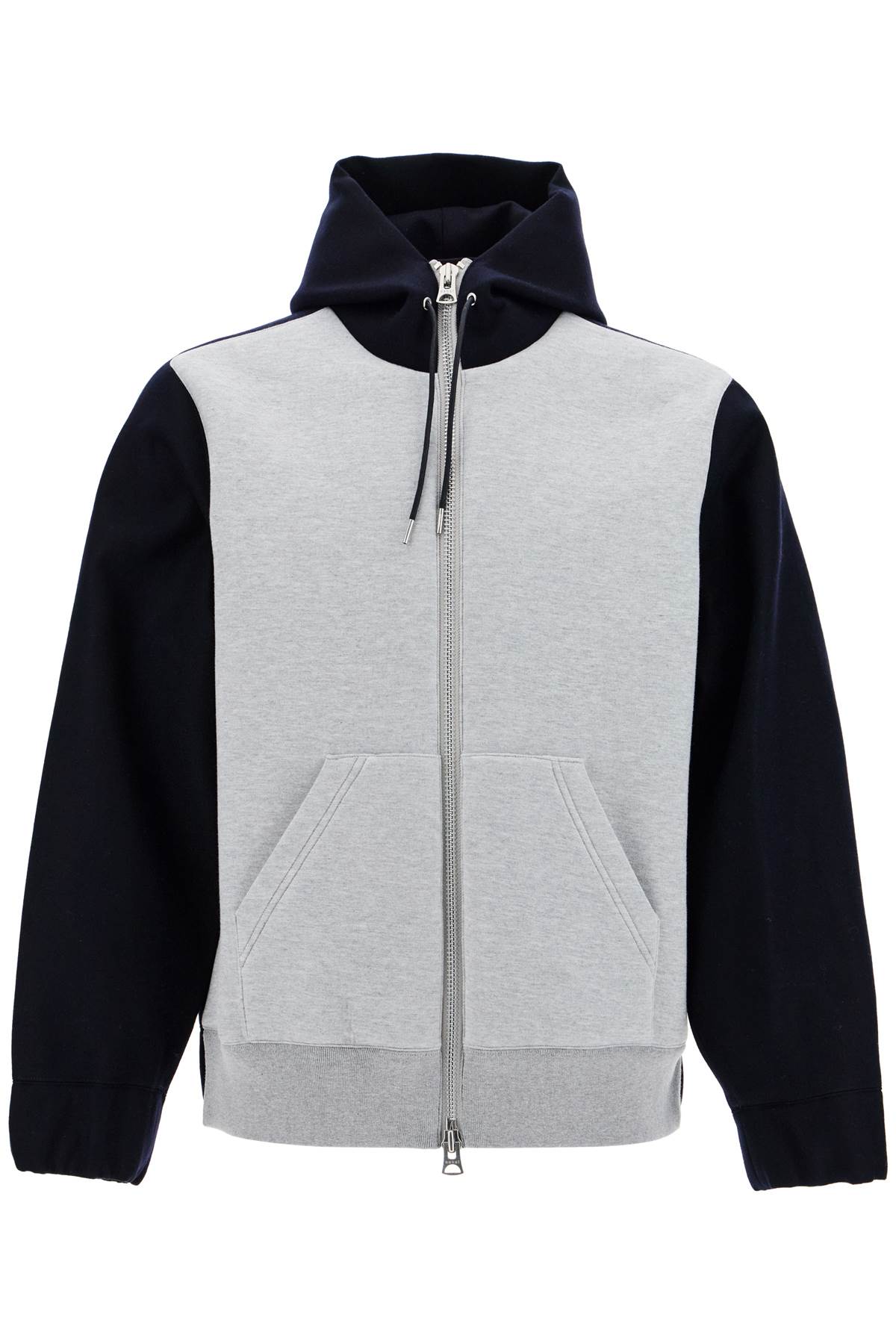 Bicolor Sweatshirt With Zip And Hood  - Grey