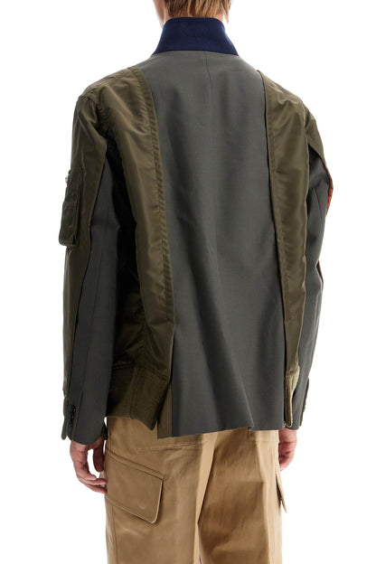 Hybrid Nylon And Wool Blend Jacket.  - Khaki