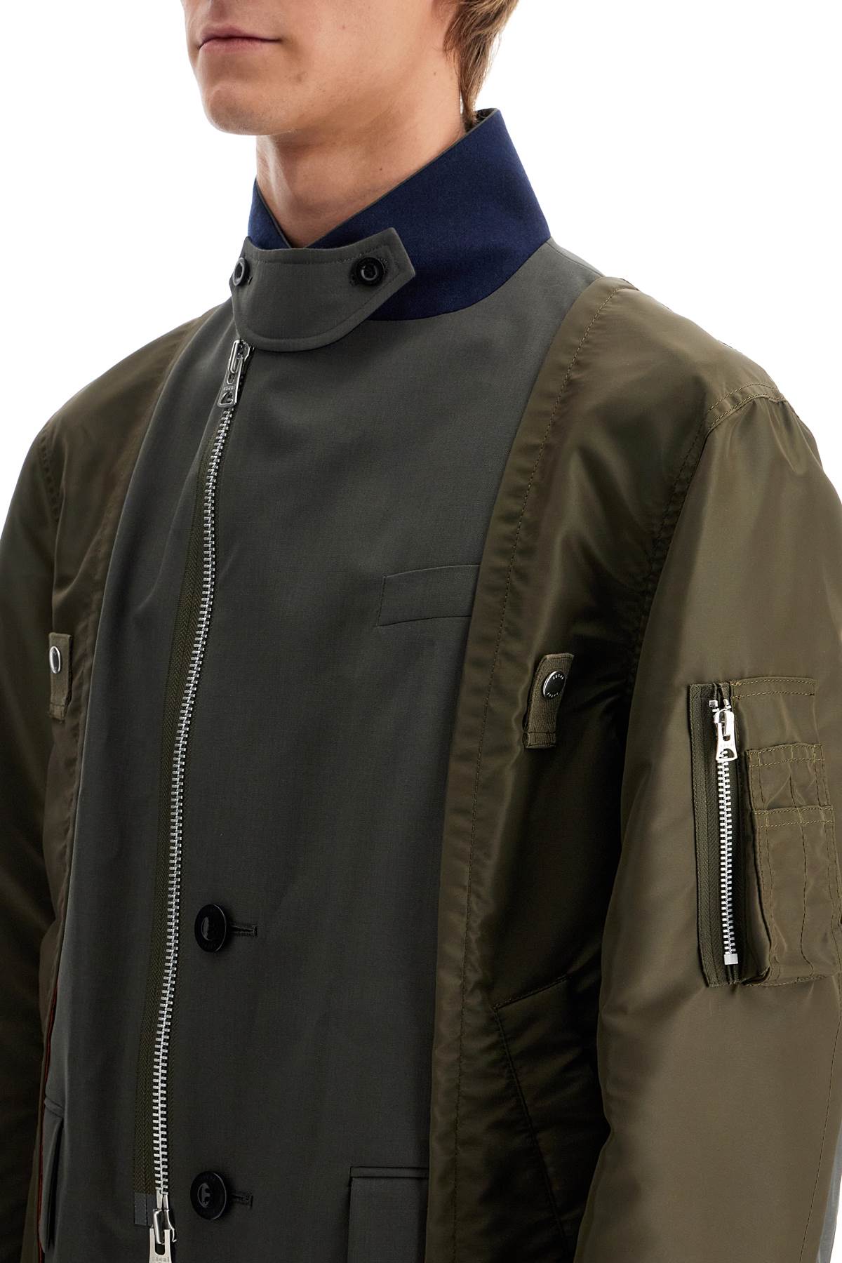 Hybrid Nylon And Wool Blend Jacket.  - Khaki