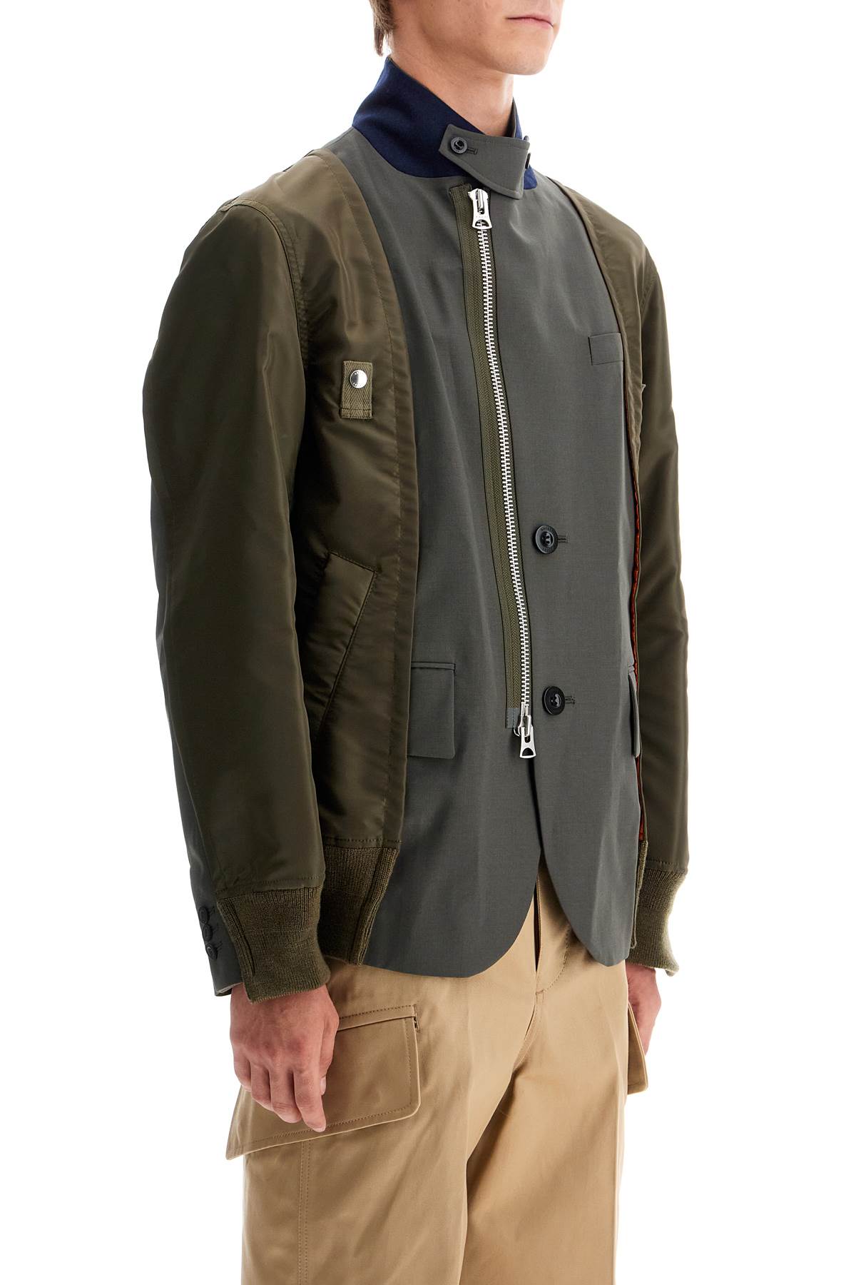 Hybrid Nylon And Wool Blend Jacket.  - Khaki