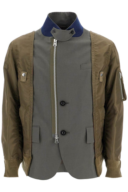 Hybrid Nylon And Wool Blend Jacket.  - Khaki