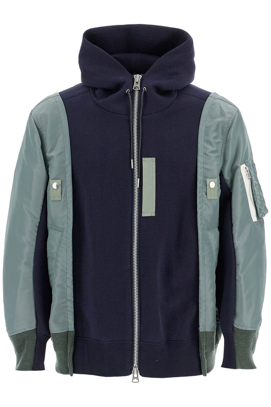 Hybrid Sweatshirt With Zip And Hood  - Blue