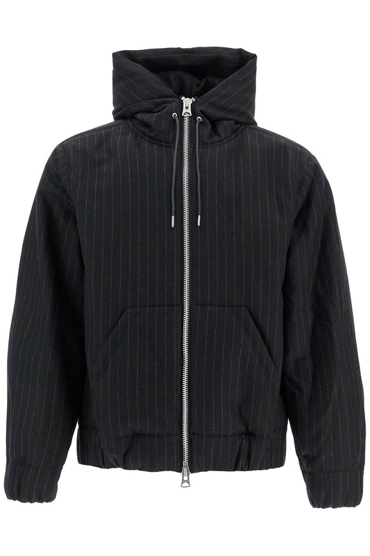 Hooded Wool Gessato Jacket  - Black