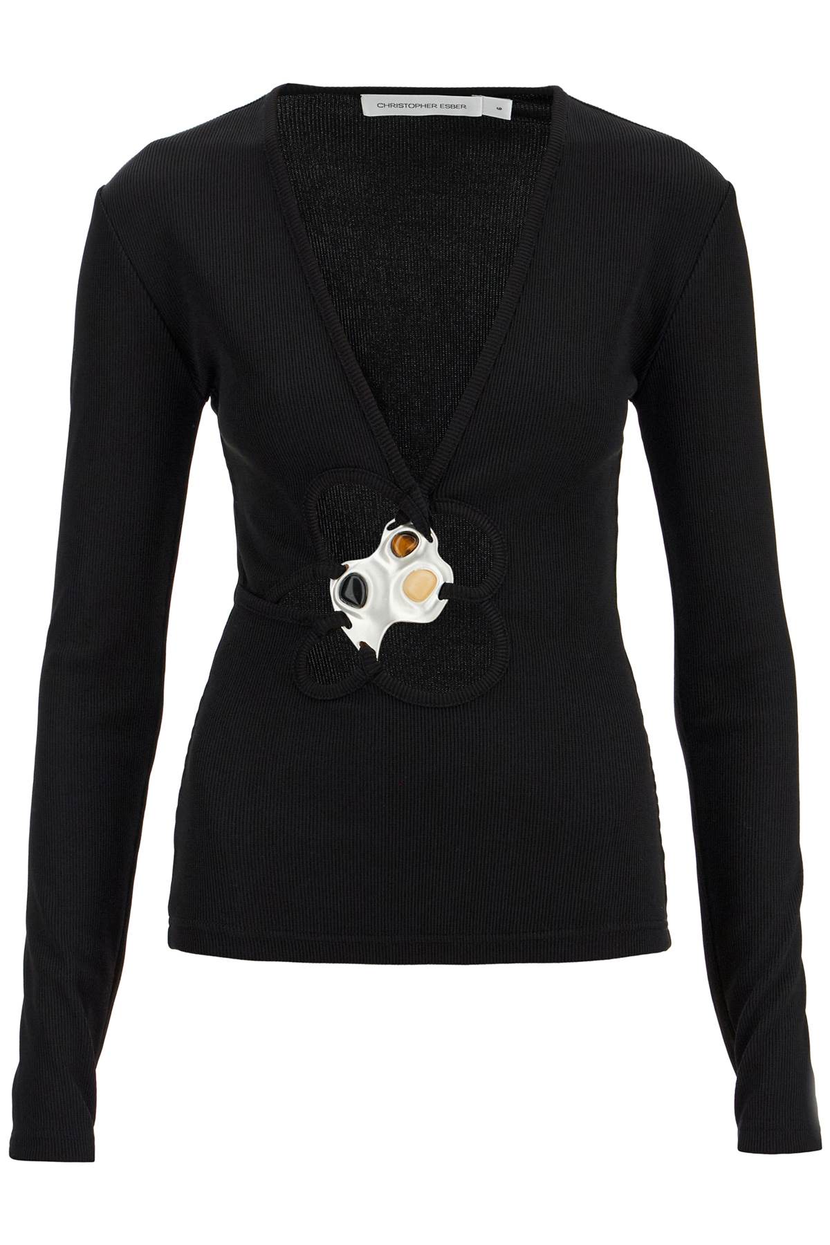 Long-sleeved Trio Stone Top  - Black