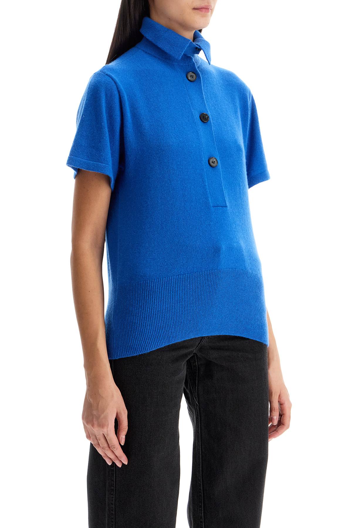 Short-sleeved Cashmere Pullover  - Blue