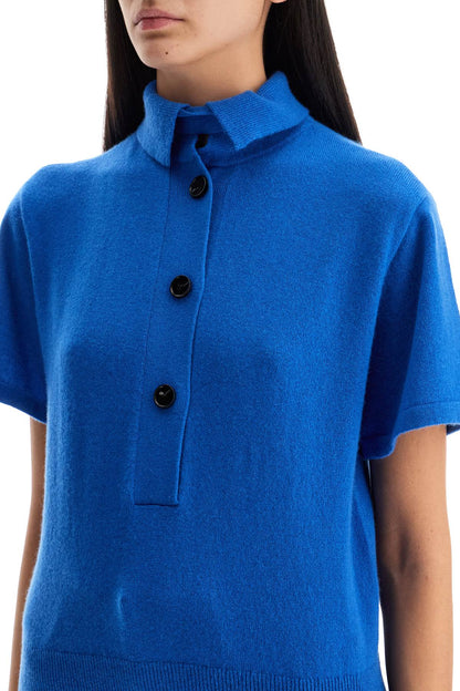 Short-sleeved Cashmere Pullover  - Blue