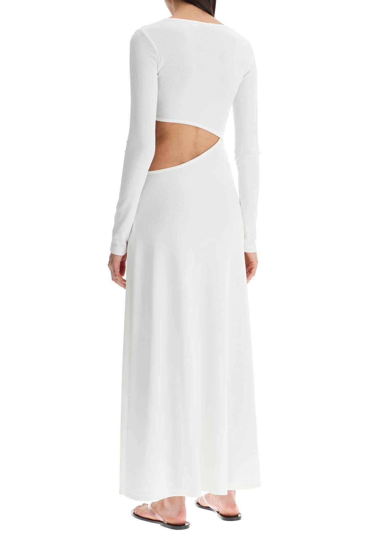 Long Dress With Cut Outs And Natural Stones  - White