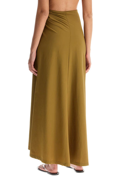 Long Lycra Skirt With Slit  - Khaki