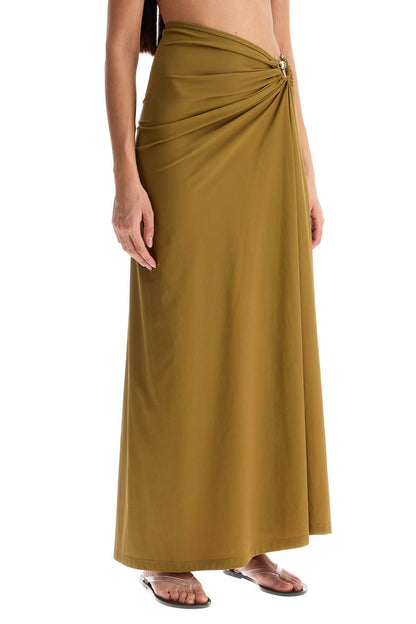 Long Lycra Skirt With Slit  - Khaki