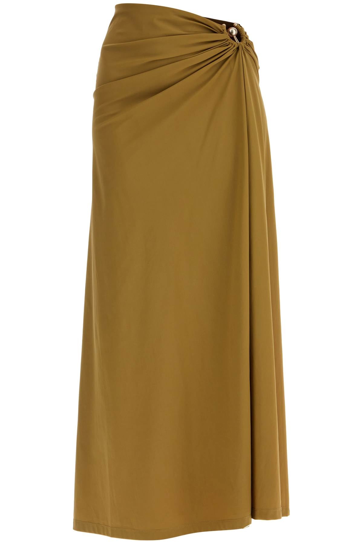 Long Lycra Skirt With Slit  - Khaki