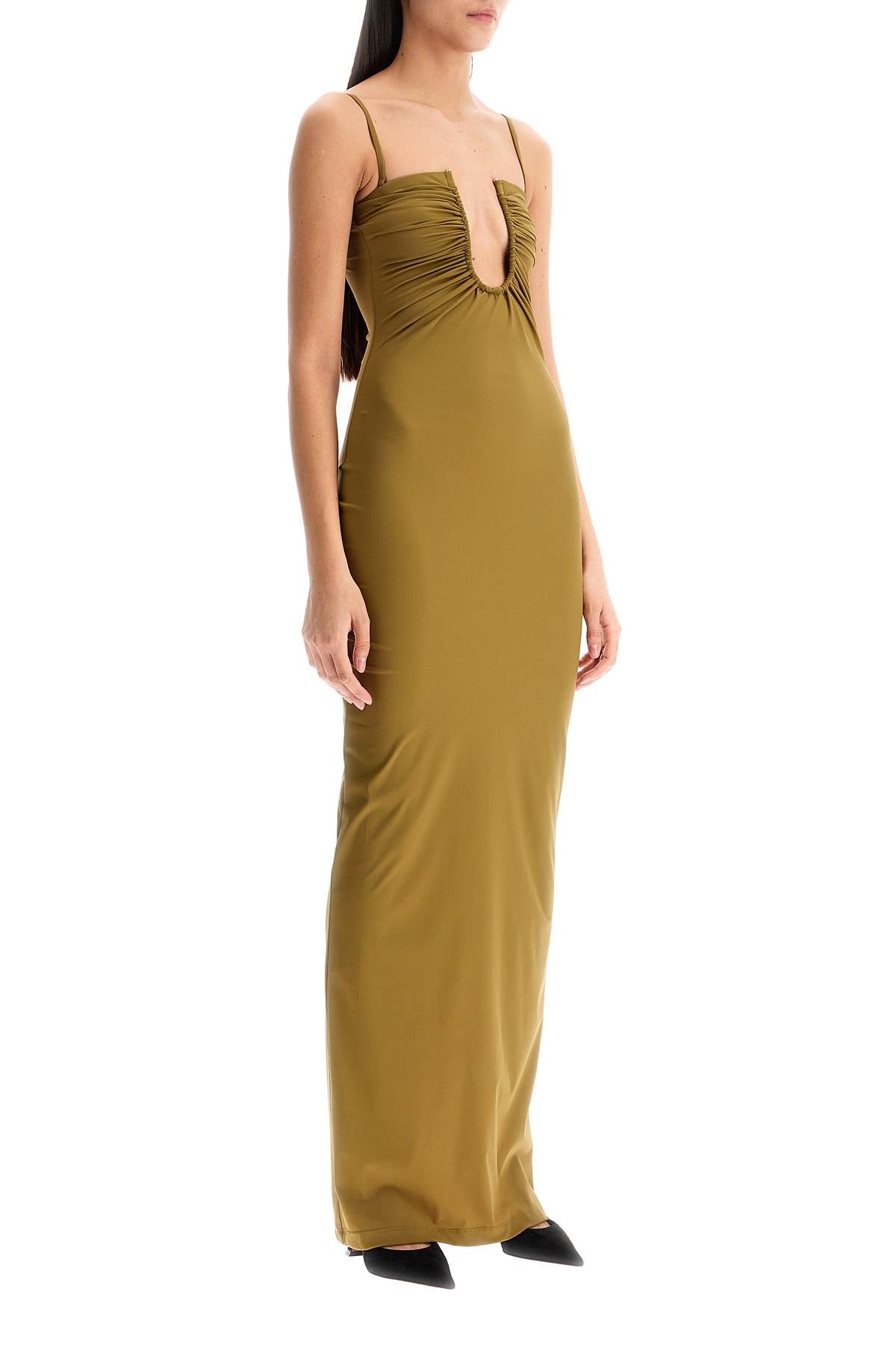 Maxi Lycra Dress With U-neckline  - Khaki