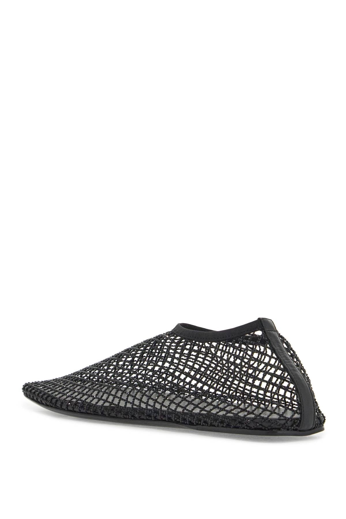 Mesh Ballerina Flats With Micro Crystals  - Black