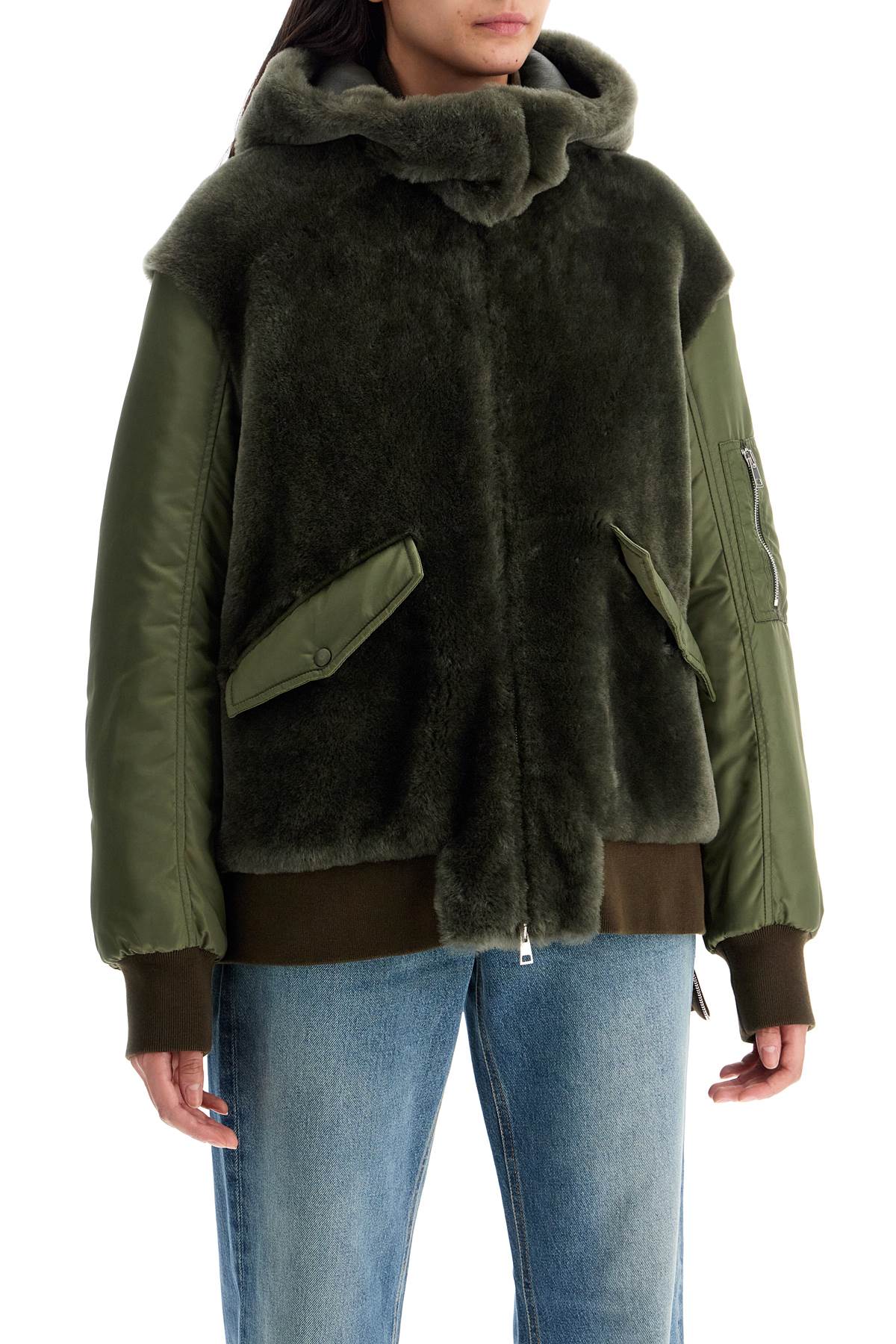 Shearling Insert Jacket With  - Green