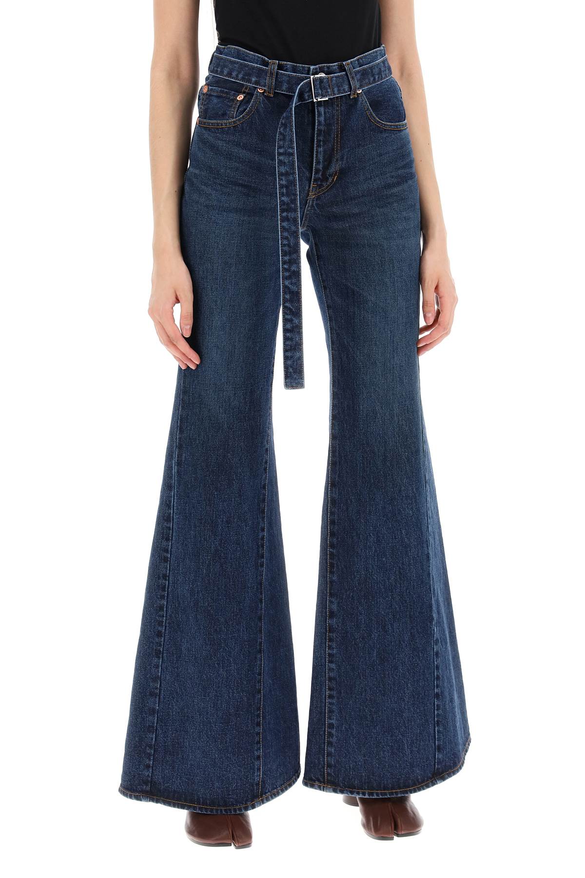 Boot Cut Jeans With Matching Belt  - Blue