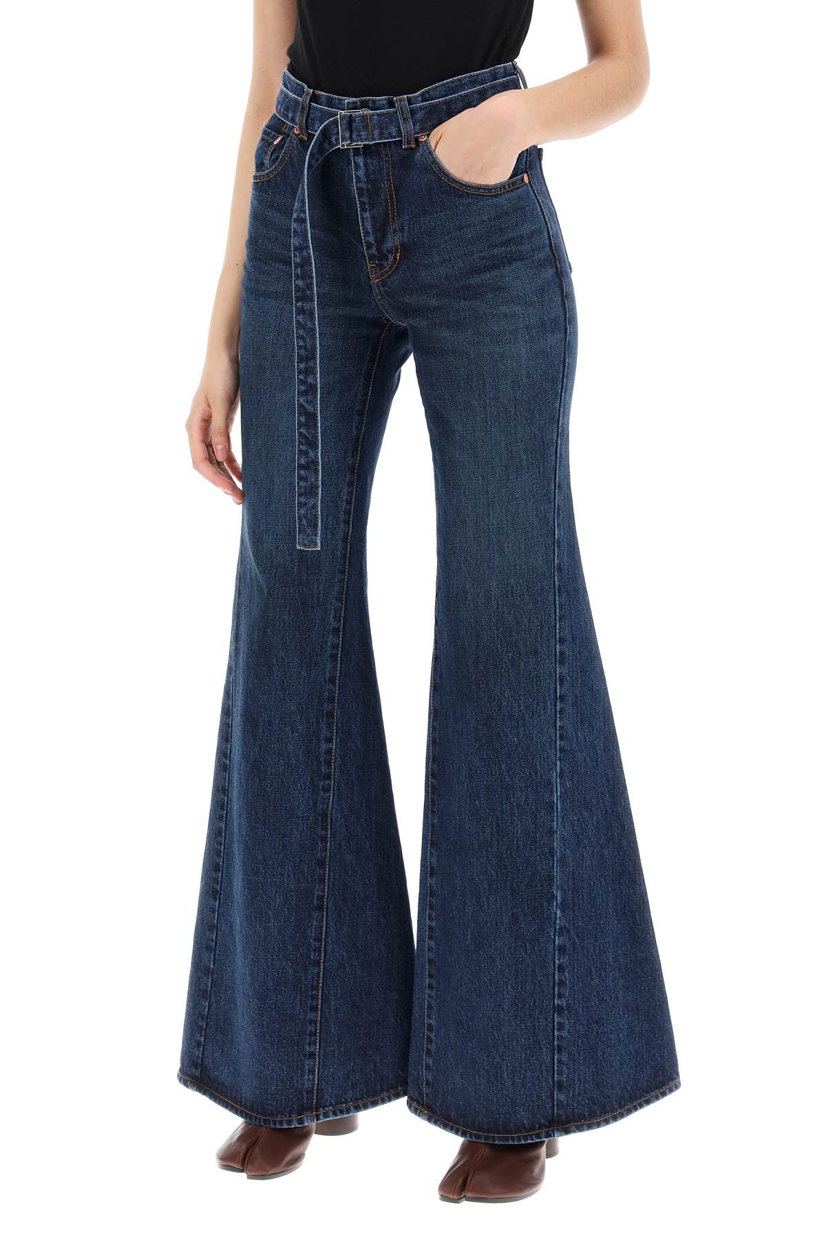 Boot Cut Jeans With Matching Belt  - Blue